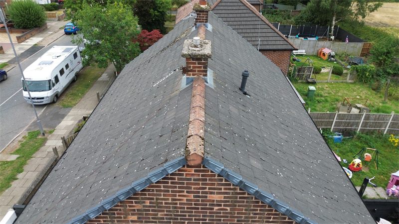 Drone roof survey inspecting residential roof coverings